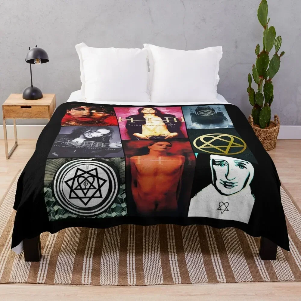 

Him Band Album Cover Collage Heartagram Ville Valo Cover Throw Blanket Year Round Soft Comfortable Blanket for Home