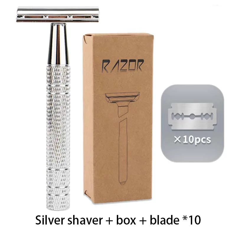 4 Colors Manual Razor Retro Metal Razor Set Platinum Double-Sided Blade Shaving Versatile Storage box Reusable Security