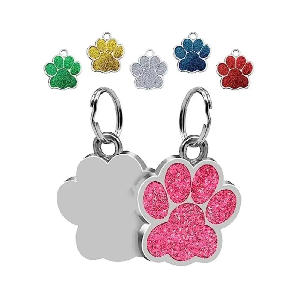 Personalized Dog Cat Tags Engraved Cat Dog Glitter Pendant Paw Print Custom Puppy Pet ID Name Collar Tag Pendant Pet Accessories