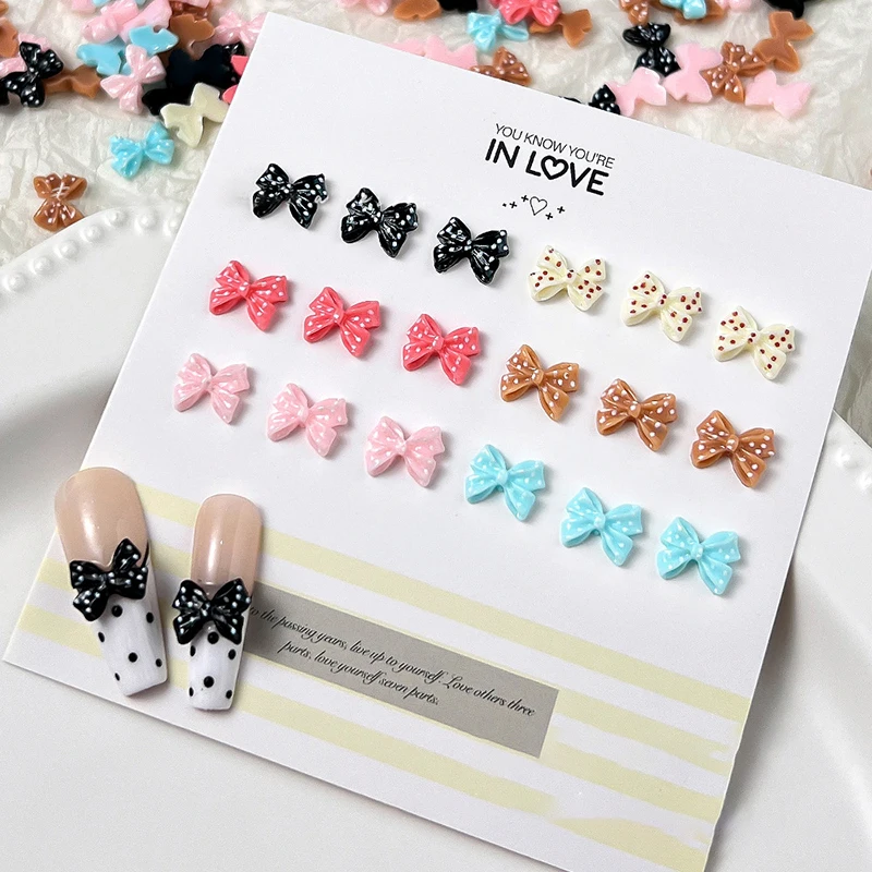 50Pcs Polka Dot Bowknot Nail Jewelry Cartoon Mini Glossy Colourful Resin Bowknot Nail Accessories Cute Nail Charms Jewelry