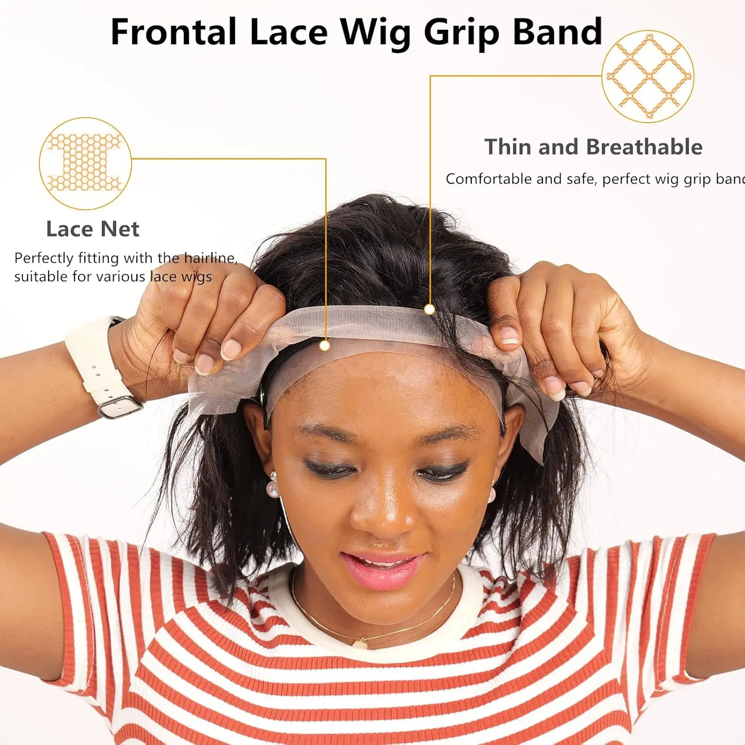 شريط قبضة الشعر المستعار - شريط شعر مستعار قابل للتنفس للشعر المستعار بدانتيل أمامي، شريط شعر مستعار قابل للتعديل مع شريط سيليكون غير قابل للانزلاق حافة دانتيل طبيعي للشتاء #6