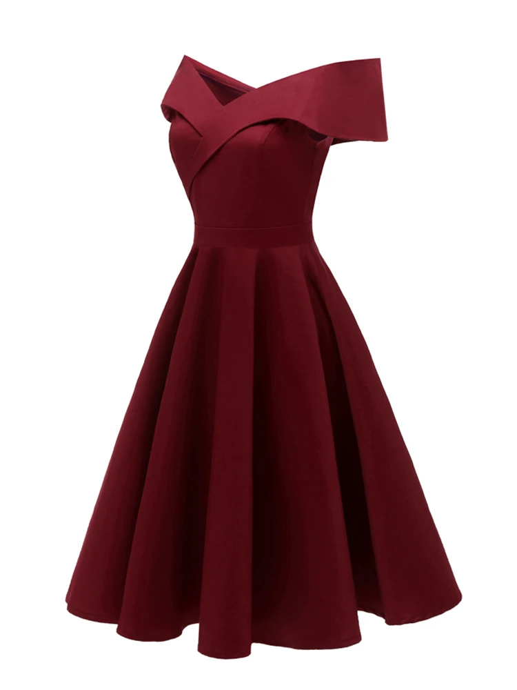Tonval Vintage Off the Shoulder Party Sexy Evening Birthday Dresses Prom Elegant Women Fit and Flare Cotton Dress