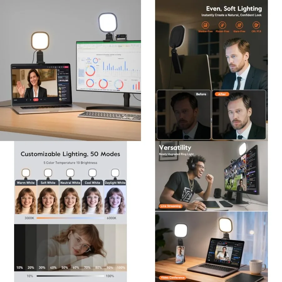 

Upgraded Ring Light for Laptop, Monitor and Desk 2-Pack Eye-Caring Diffused LED Computer Light with Screen-Safe Clip, Adjustabl