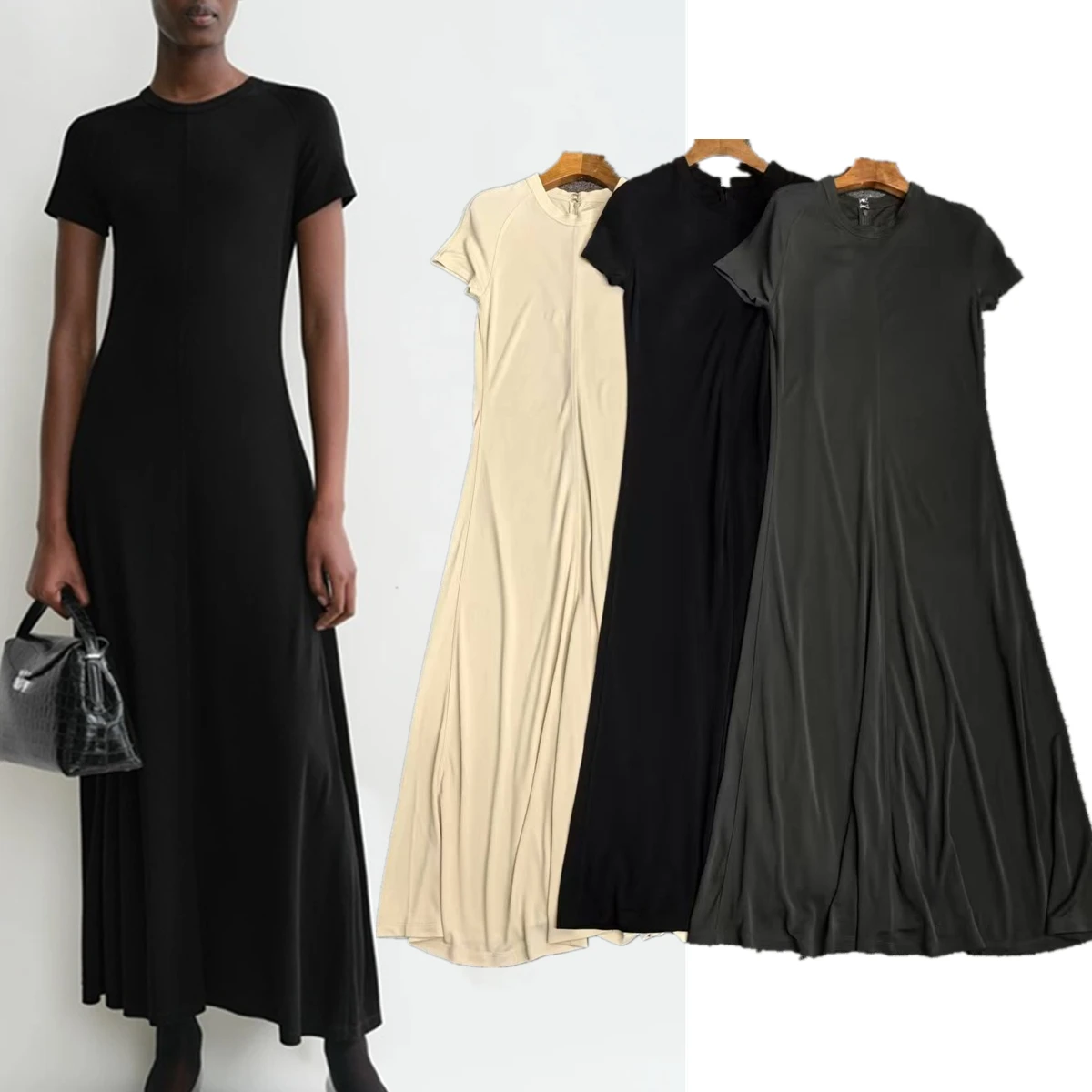 

Jenny&Dave Minimalist Solid Color Round Neck Slim Fit Dress Summer Short Sleeve Dress French Elegant Sleeveless Tank Dress Women