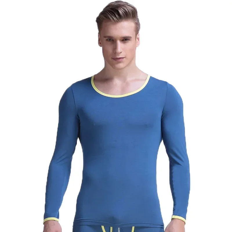 Men's big round neck tight-fitting basic thermal underwear Modell autumn thin single base shirt low collar on the clothes
