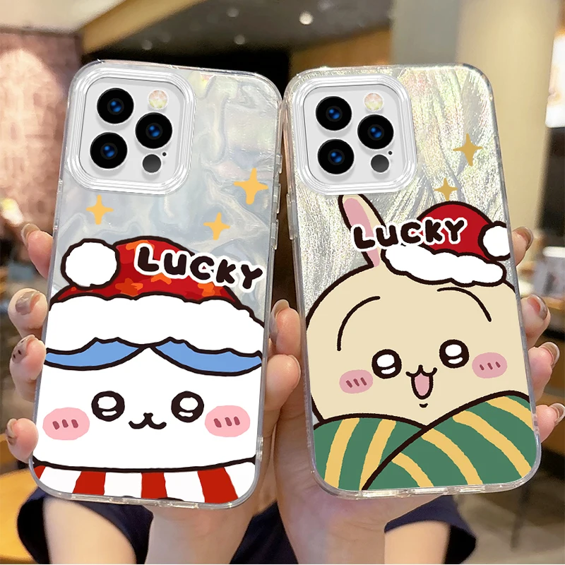 Cute C-Chiikawas H-Hachiwares Christmas Gradient For iPhone 16 Pro Max Case 15 14 13 12 11 8 7 Pro Max Plus XS XR Non-Slip Cover