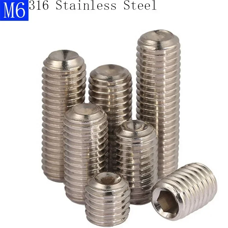 M6 - 1.0 316 Stainless Steel A4 Hex Socket Set Screws with Cup Point Grub Screws bolts DIN 916