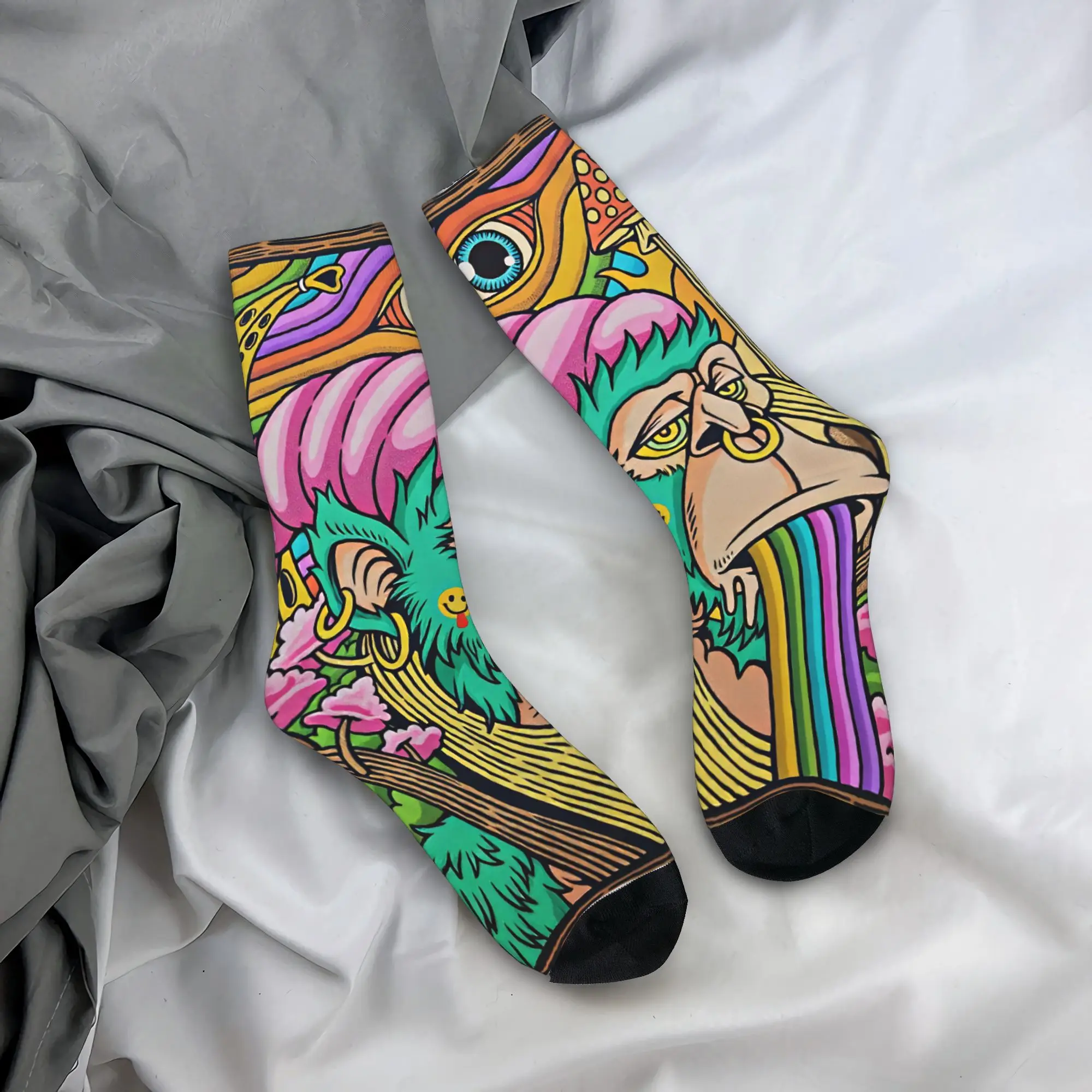 Trippy Monkey Rainbow Mushroom Psychedelic Socks  Graphic Stockings Anti Slip Couple Socks High Quality Spring Funny Socks