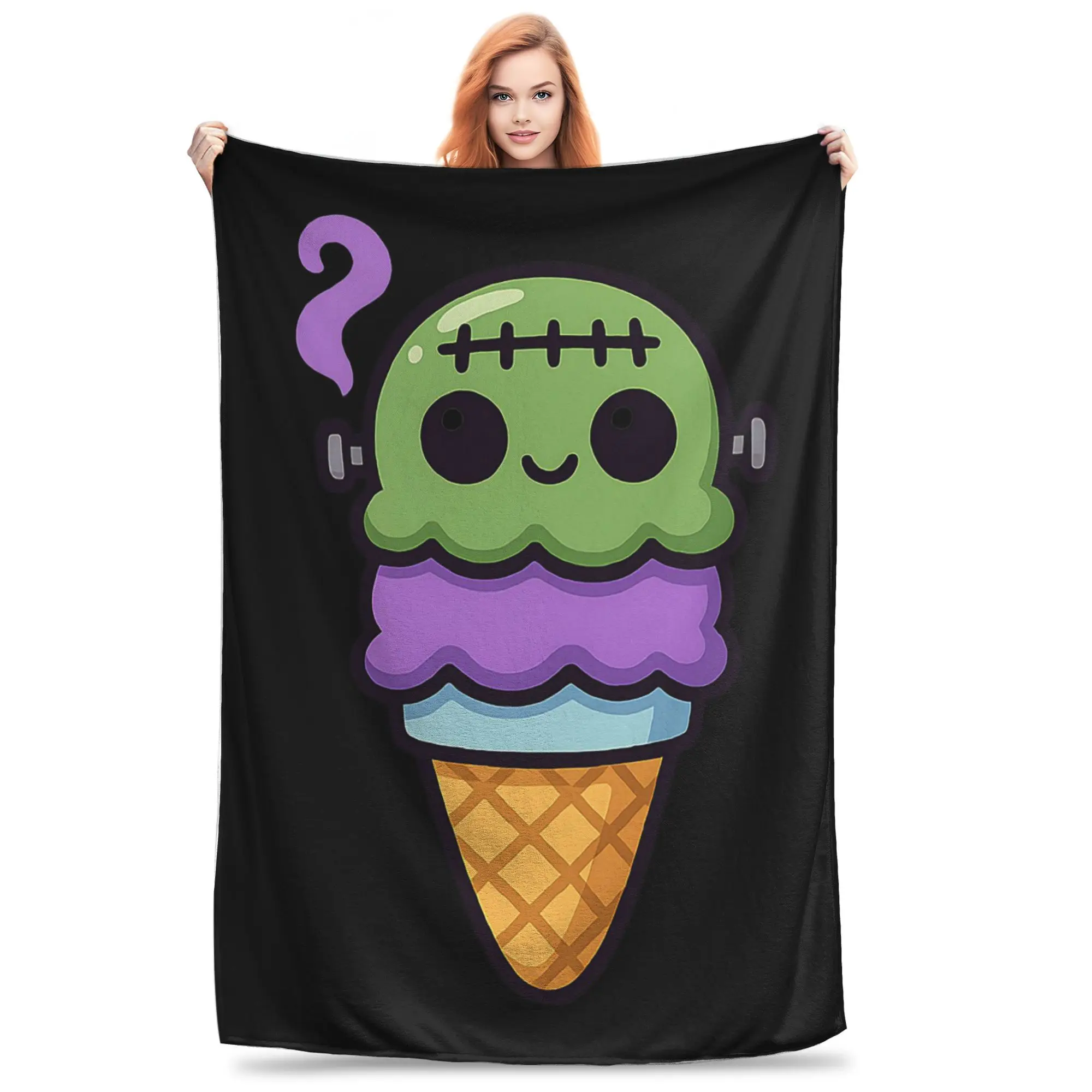 

Frankenstein Ice Cream Halloween Treat Blankets Portable Fleece Throw Blanket for Home Bedroom Outdoor Throws Bedspread Quilt