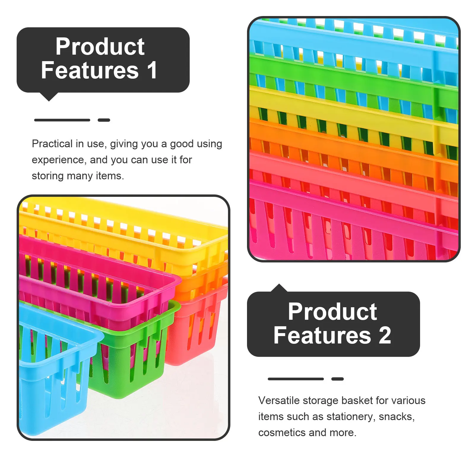 6Pcs Pencil Basket Desk Organizer Colored Stationery Storage Basket Classroom Pencil Holder Plastic Multi Use Organizer