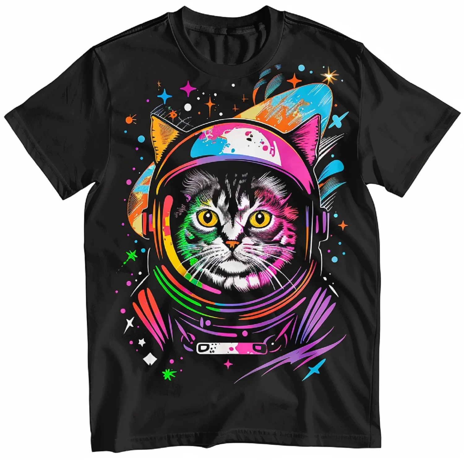 Funny Gift Cosmic Cutie Cat in Colorful Spacesuit Personalized Custom Printed Women Men Summer T Shirts Camisetas Harajuku