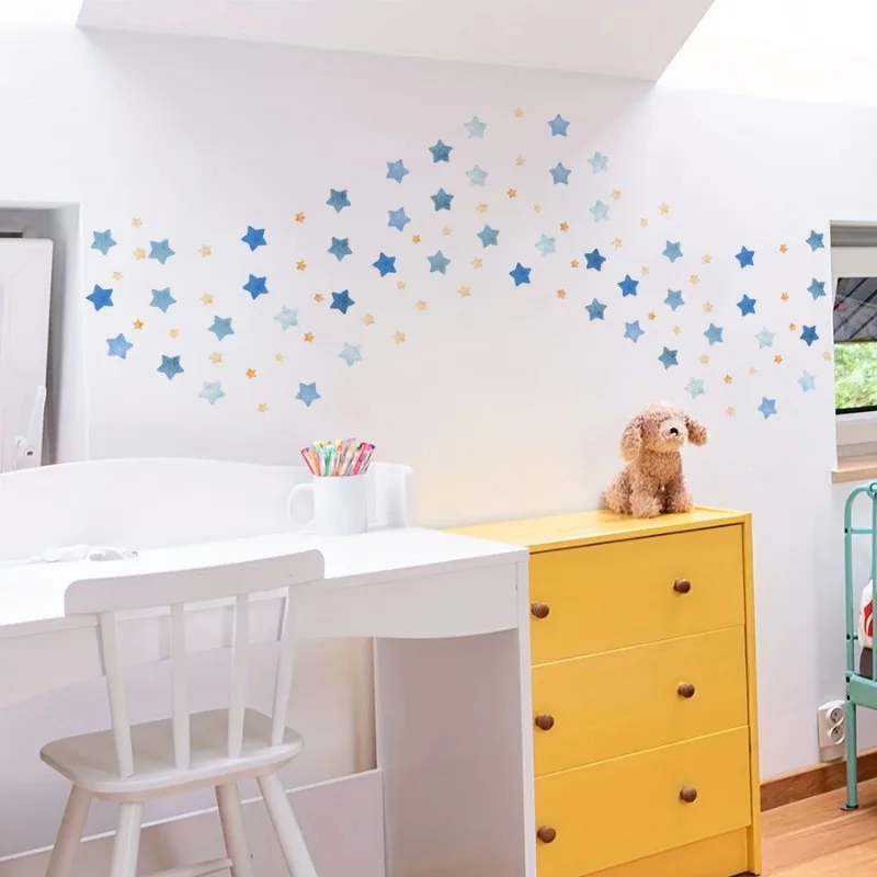 Blue Yellow Star Wall Decals Self Adhesive Removable Cartoon Star Stickers for Kids Room Nursery Bedroom Decor Easy Peel Stick