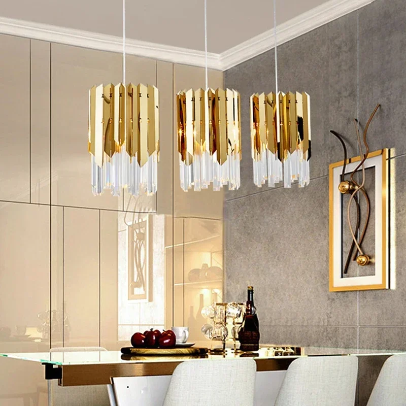 Moderne Luxus Kristall Pendel leuchte zum Essen Küchen insel Wohnzimmer Kronleuchter Wohnkultur Hängelampe LED Chrom Gold