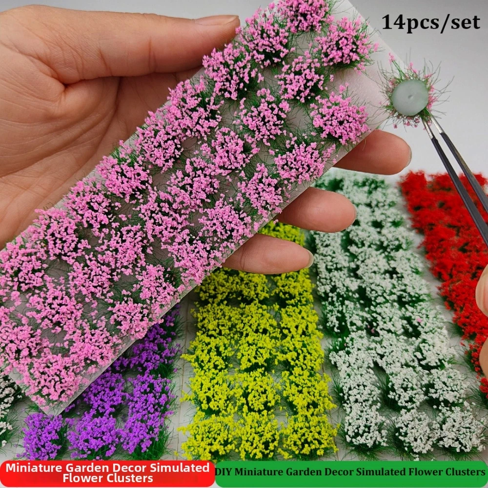 14pcs/set Multicolors DIY Miniature Garden Decor Plastic 40*10*8mm Durable Static Scenery Model Sand Table Flower Cluster