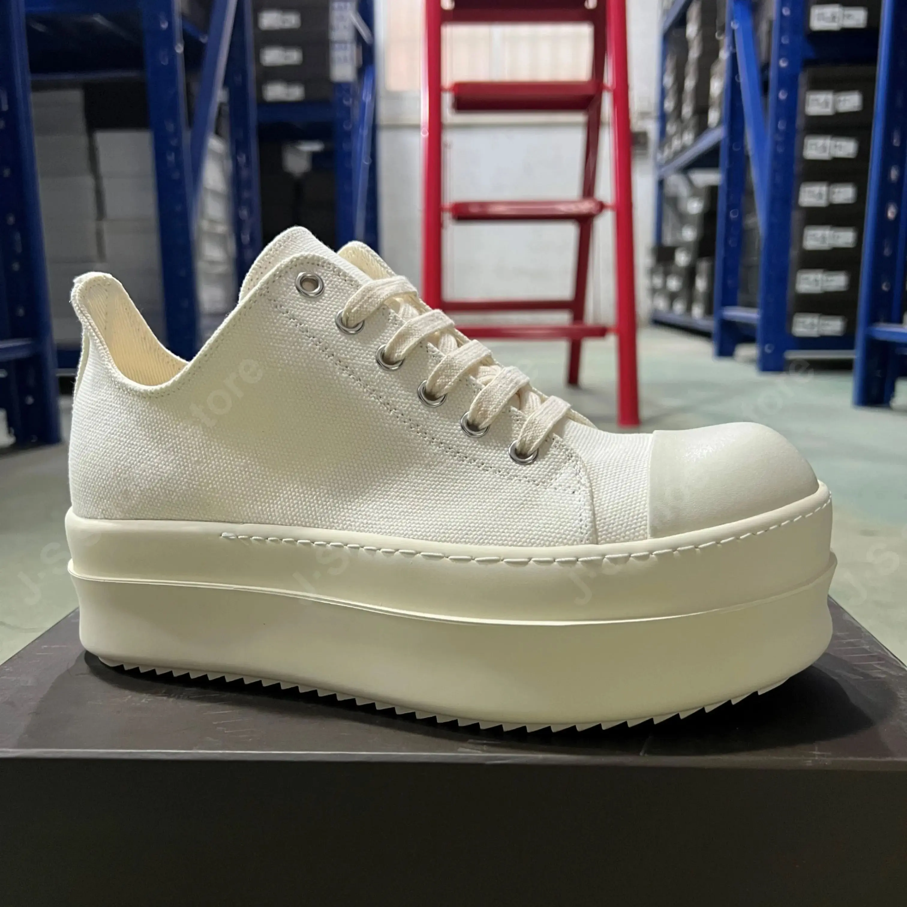 

Ricks Designer White Shoe Men Sneaker Owens Women Beige Canvas Low Top Casual Shoes Lace Up Platform 6cm Thick Sole Sneakers