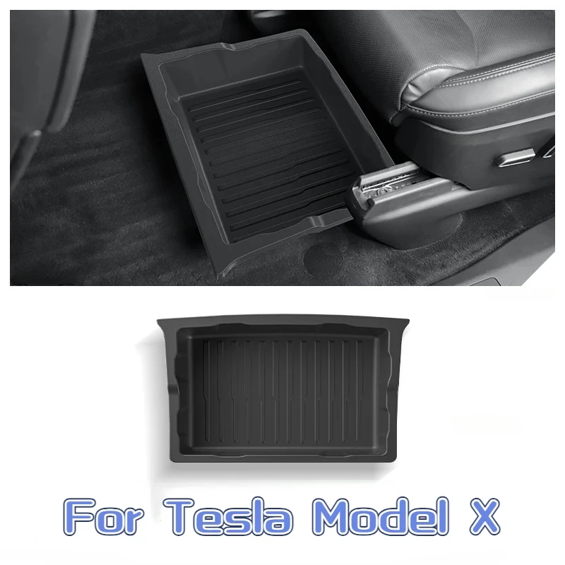 Under Seat Storage Box for Tesla Model X 2023-2024 Car Seats Drawer Push Pull TPE Hidden Storage Organizer Box Car Accessories