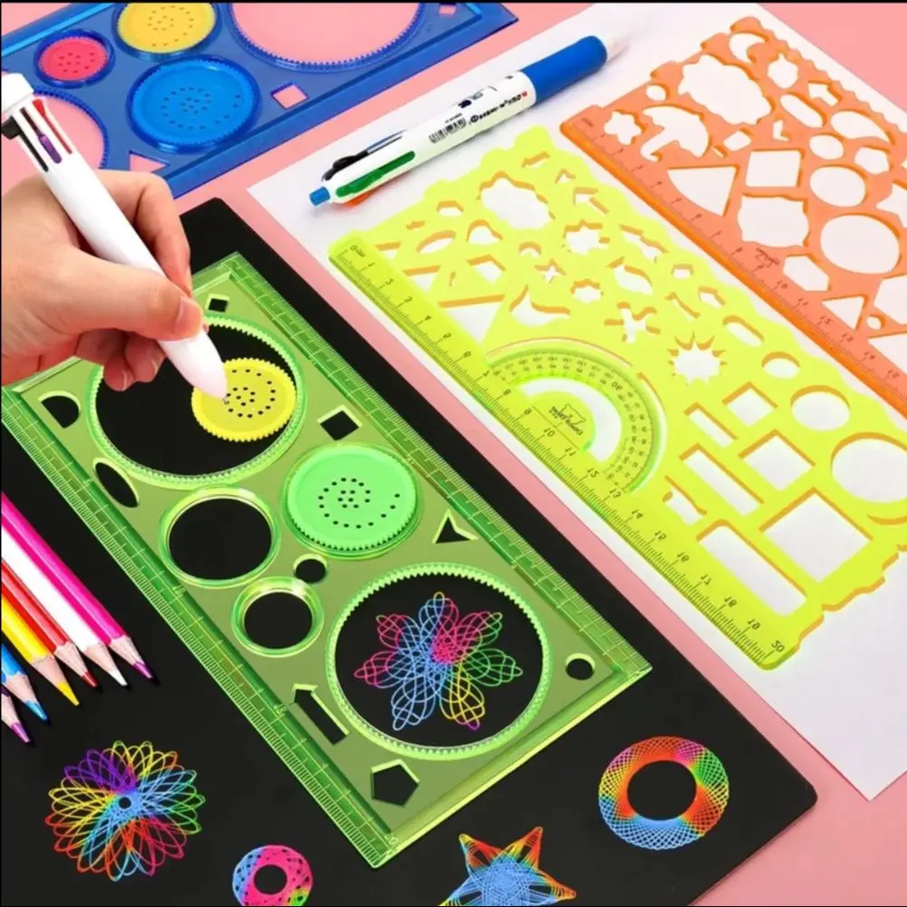 4/7 Stück multifunktionales Lineal, geometrische Spirale, Zeichnungsvorlage, Kunsthandwerk, Kindergeschenk, Lernspielzeug, vielseitiges Lineal