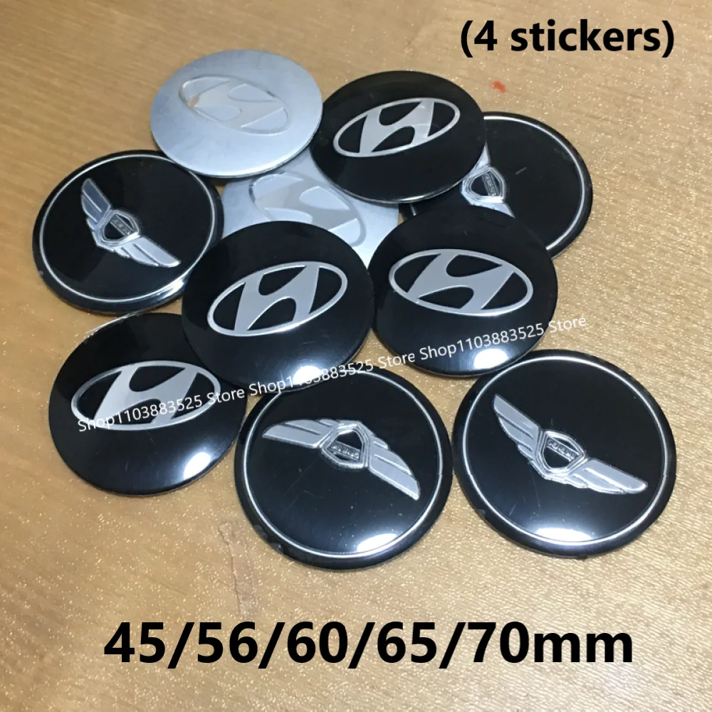 

Наклейки на центральные колпачки колес (4 шт.) 45/56/60/65/70 мм для Hyundai Genesis, Elantra, Verna, i30, i20, Tucson, Sonata, Palisade, Bayon, Inster