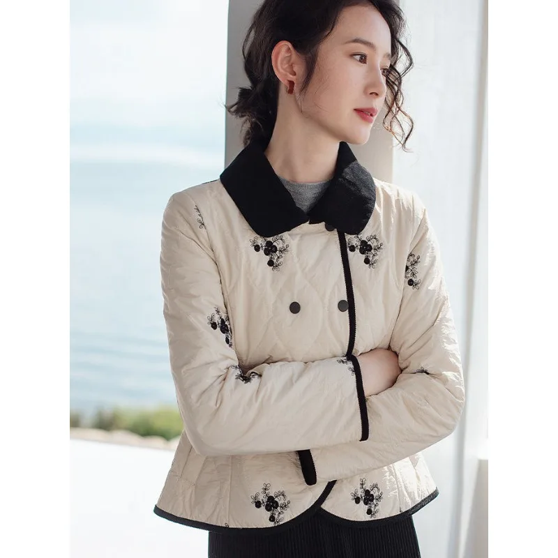 Women's Autumn Winter Top Coat Cotton Coat Embroidery Short Lightweight Comfortable Casual Design Fashion New Versatile Skinny