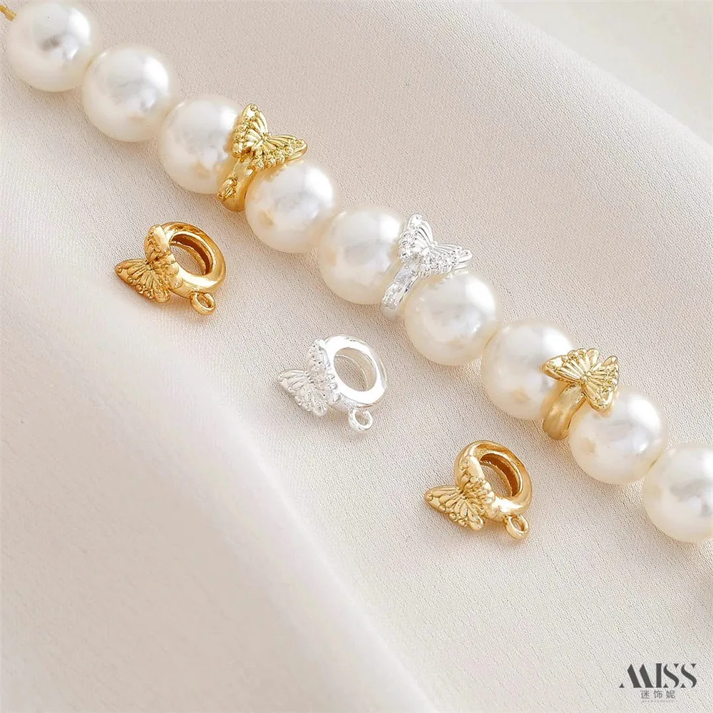 14K Package Gold Butterfly Three-way Spacer Ring Card Bead Ring Running Ring DIY Handmade Pearl Bracelet Necklace Accessories