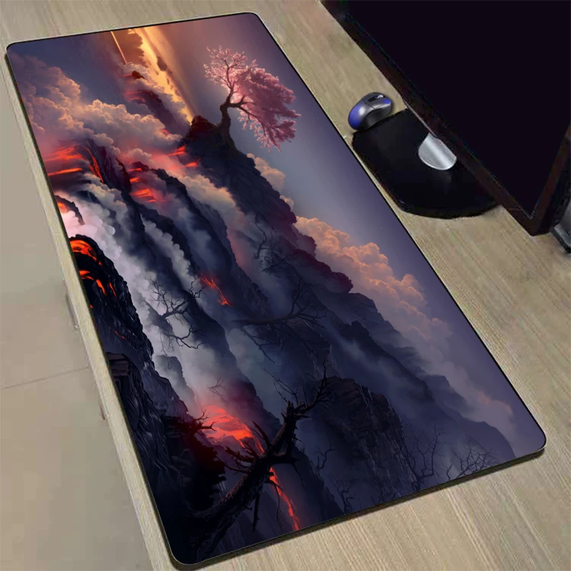 Anime Vime Cherry Tree RGB Gaming Large Mouse Pad Gamer Led Computer Mousepad Pink with Backlight Carpet for Keyboard Desk Mat
