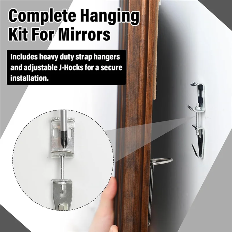 

ABMH-Mirror Hanging Kit With Hangers And Leveling Hardware Adjustable Picture Hangers J Hooks Mirror Hanging Hardware