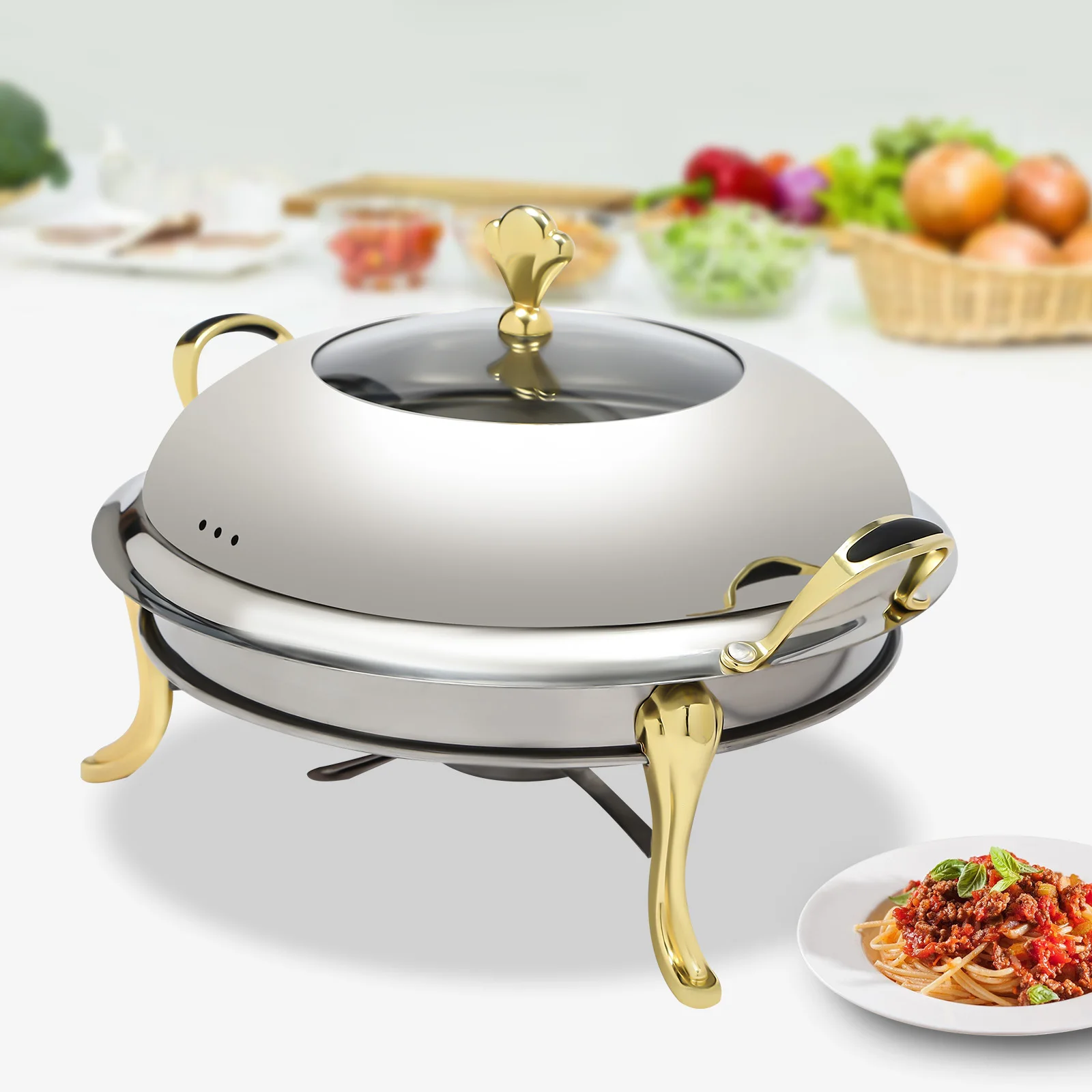 Round Chafing Dish Stainless Steel Chafing Dish Buffet Chafer 2.5L Catering Chafers and Buffet Warmers with Fuel Holder