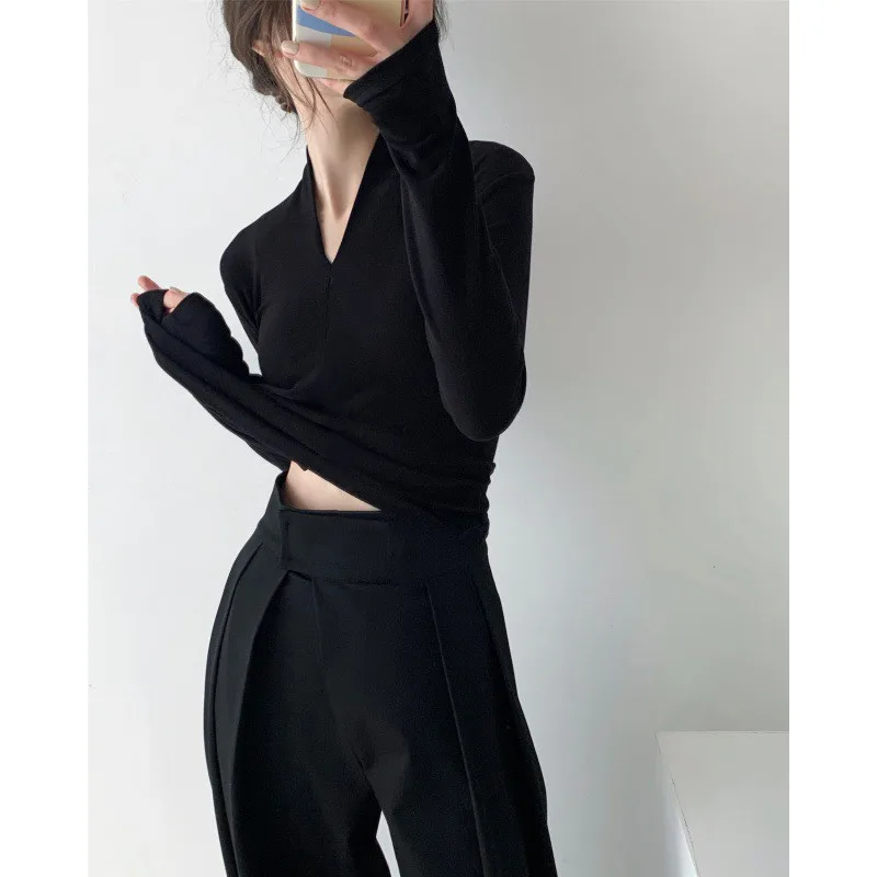 2023 Spring Summer Shirt V-neck 300g Tencel Black White Color Women Top Long Sleeves Dress Shirt Womens Clothing