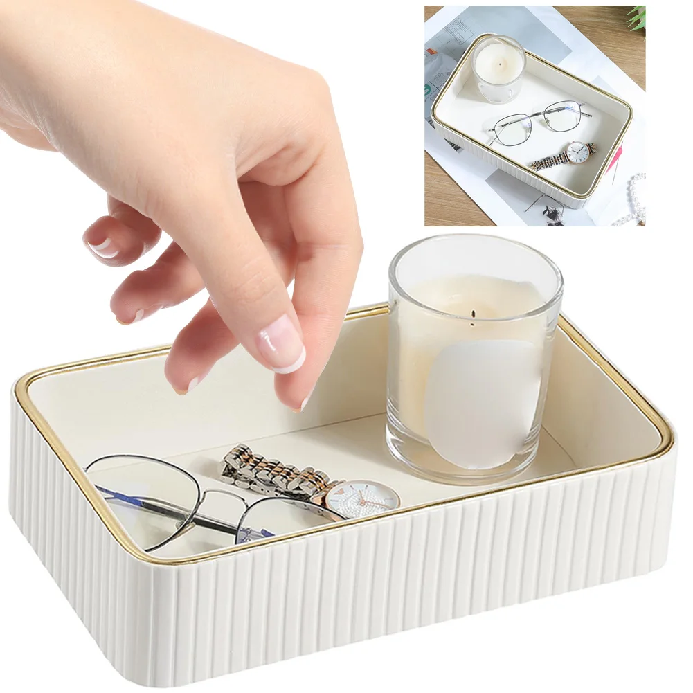 PU Leather Storage Tray Rectangular Jewellery Key Tray Multi-Function Decorative Vanity Tray for Jewellery Key Watch Perfume