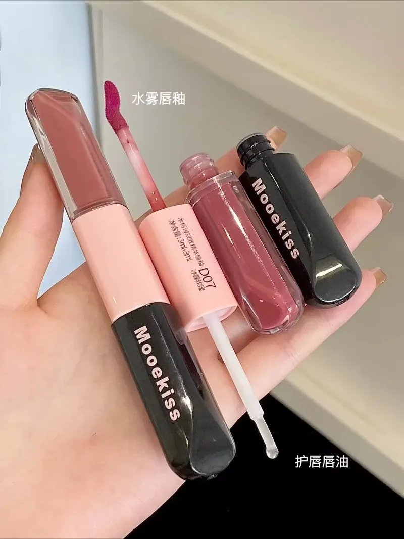 Mooekiss Double Headed Hydraterende Spiegel Gloss Langdurige Non-Stick Cup Waterdichte Hydraterende Vloeibare Lippenstift Natuurlijke Make-Up