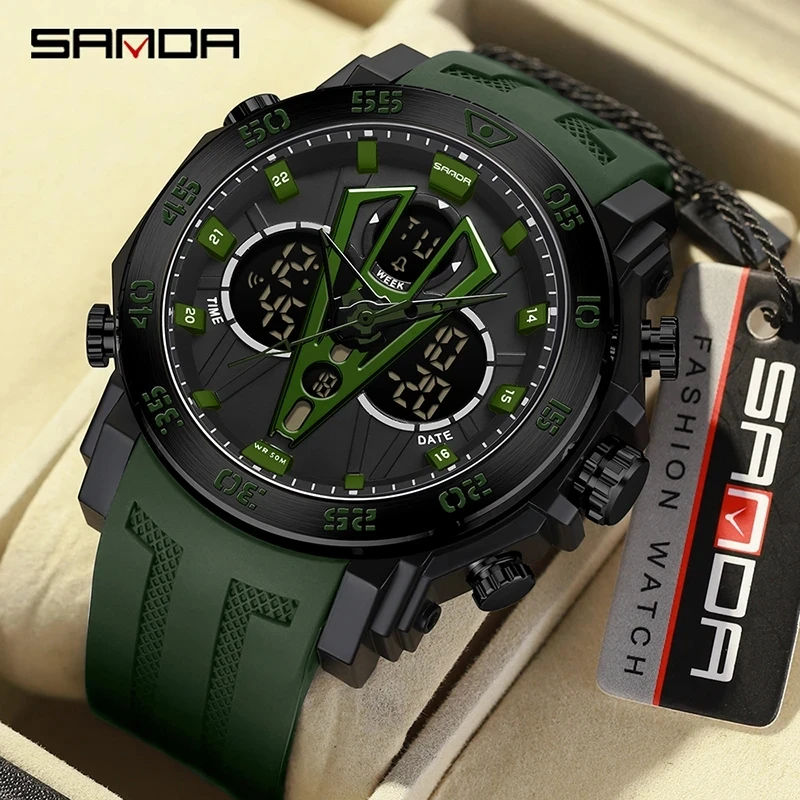 

SANDA 6105 2023 Top Luxury Watches Men Military Army Waterproof Sport Wristwatch Dual Display Watch led Male Relogio Masculino