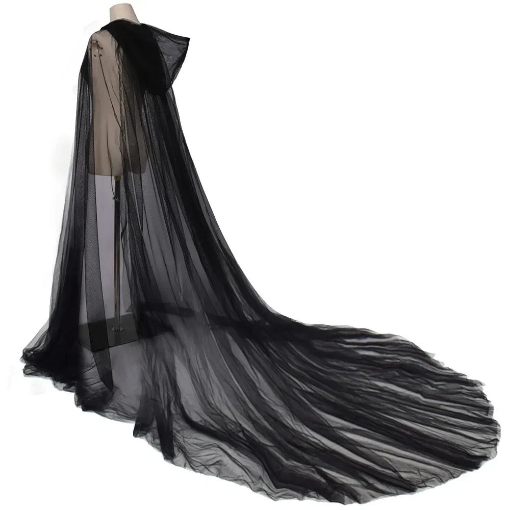 Halloween Cape for Women Black Hood Tulle Mesh Cloak White Red Wedding Bridals Witch Floor Length Soft Cloaks Costumes