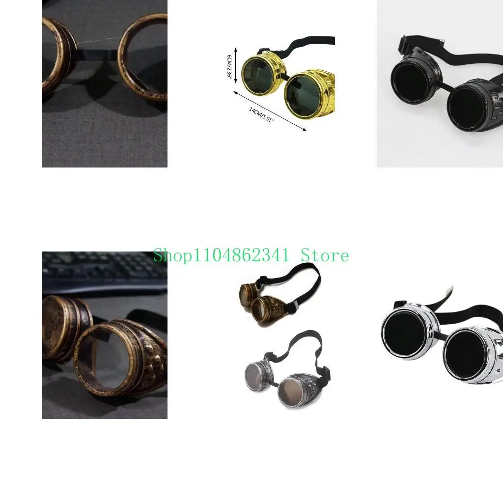 

5asd Halloween Glasses Cosplay Costumes Glasses, Mens Retro Steampunk Goggles Vintage Sunglasses Goggles Punk Gothic Glasses