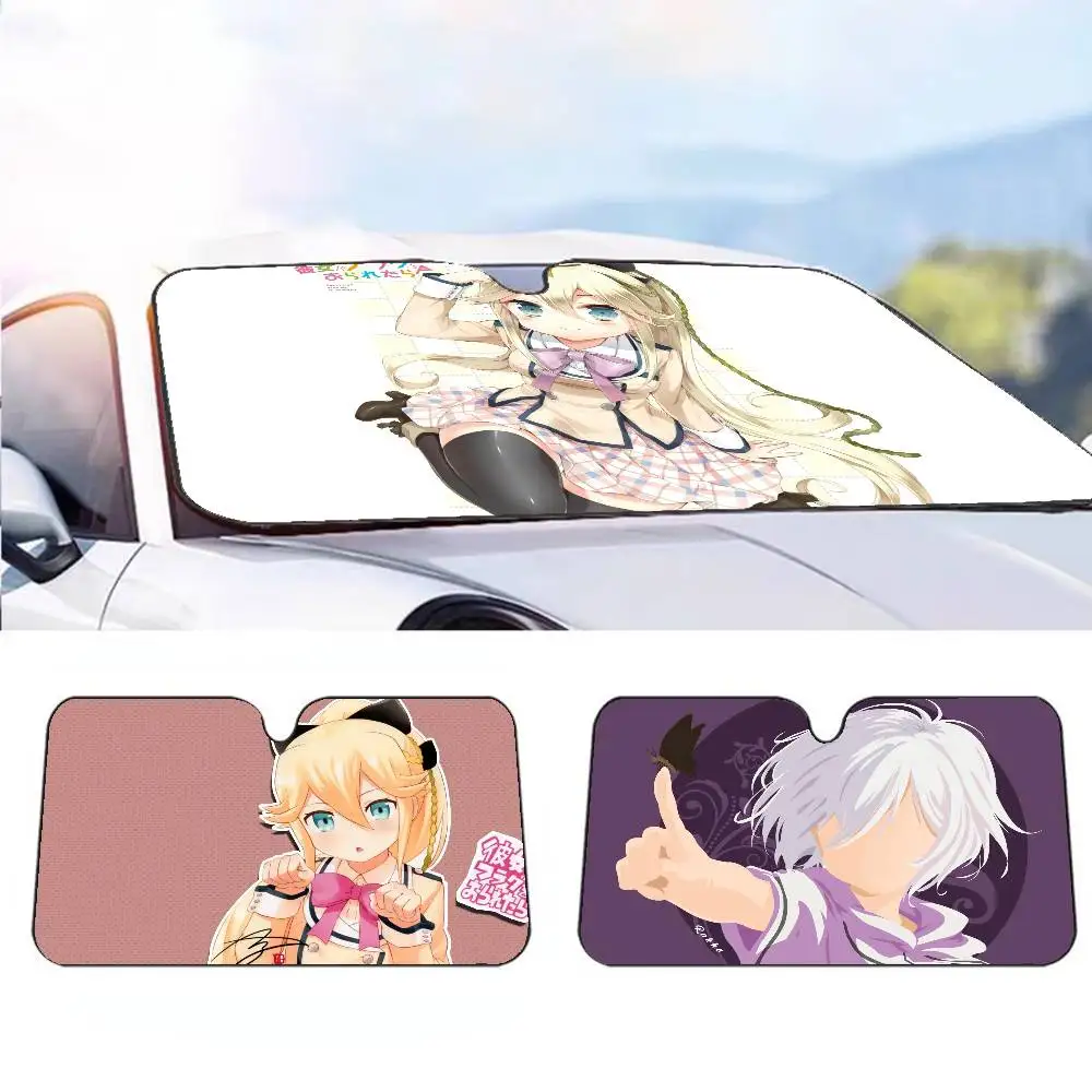 

ANIME Kanojo ga Флаг wo Oraretara Автомобильный солнцезащитный козырек Зонтик от солнца на лобовое стекло автомобиля Защита от ультрафиолета и внутренний охладитель