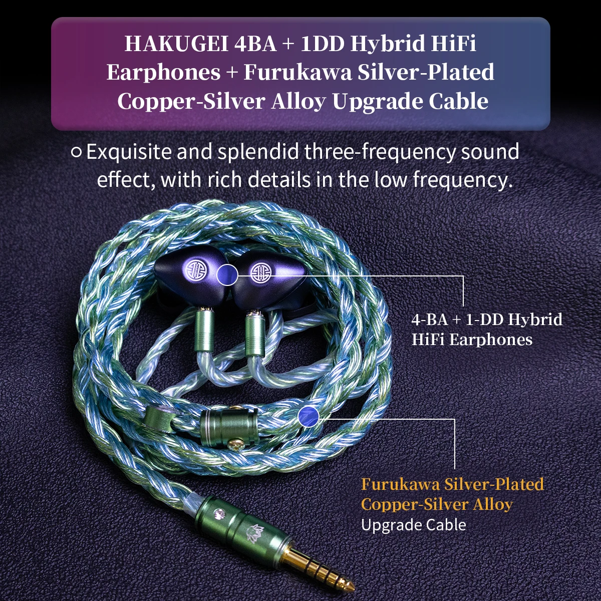 HAKUGEI Midnight 4BA+1DD Metal In-Ear Monitors, Audiophile Wired