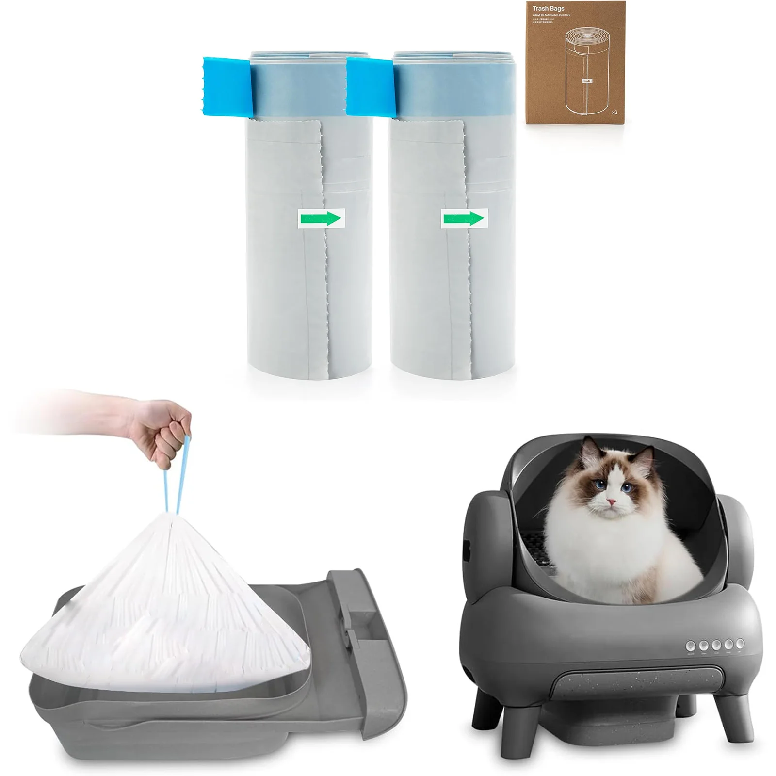 Pet Cat Poop Bags Drawstring Closure for Neakasa M1 Tonepie Cat Litter Box Clean Pets Supplies ONLY GARBAGE BAGS 2Rollers