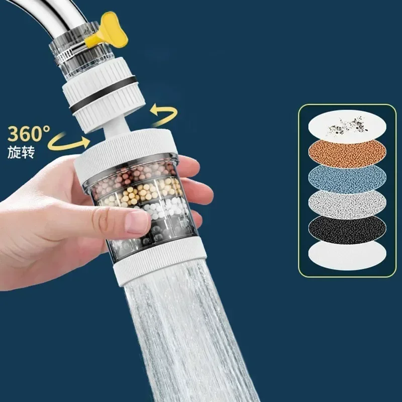 360° Rotation Universal Faucet 6-layers Water Filter Tap Purifier Aerator Splash Nozzle Mixer Bubbler Kitchen Bathroom Faucet