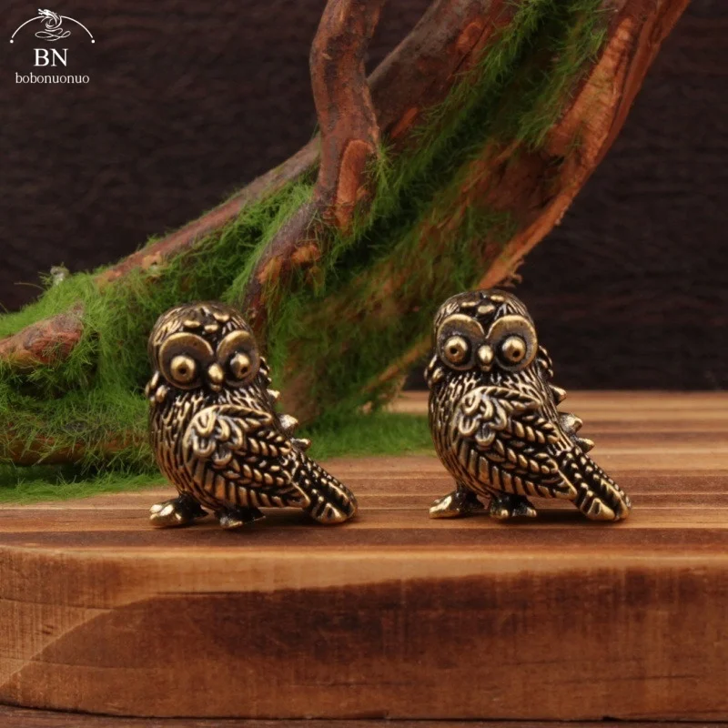 Small Owl Stupid Little Bird Statue Brass Tea Pet Table Ornament Home Decoration Accessories Retro Bird Animal Figurines Craft