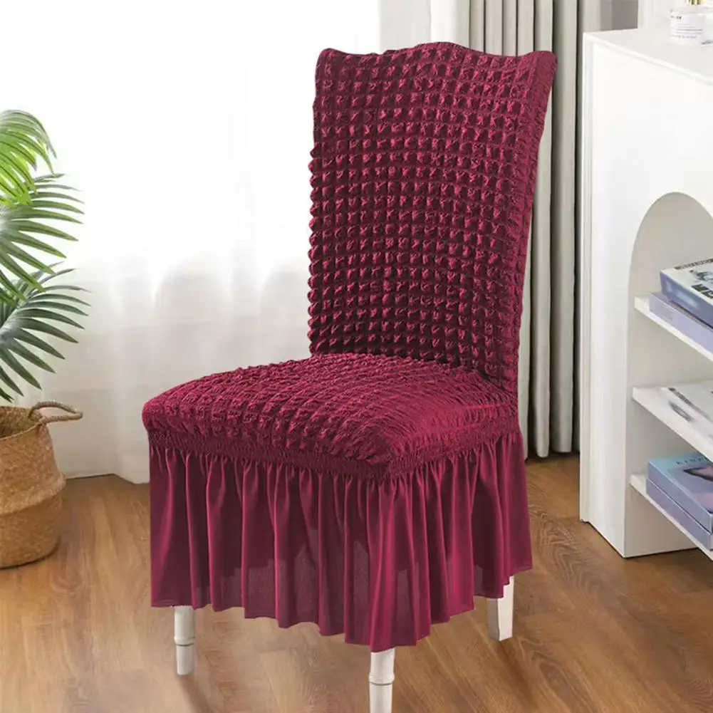 Chair Cover with Skirt, Stretchable Armless Slipcover, Bubble Texture Easy Care Chair Protector for Dining Chair