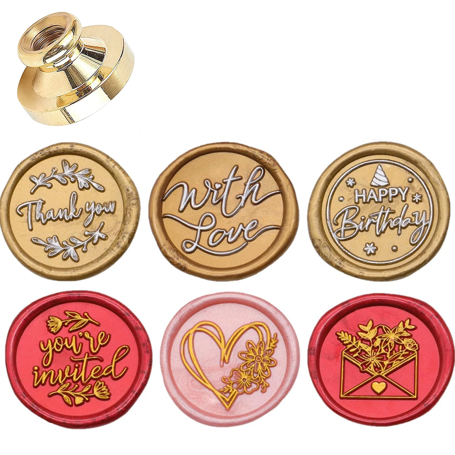 Classic Word Holiday Celebration Series Detachable Copper Head Wax Seal Stamp, 25mm, Used to Decorate Greeting Cards, Envelopes