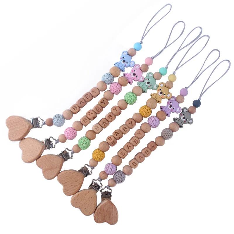 

Heart Baby Anti-Drop Chain Pacifier Clips Cartoon Silicone Beads Infant Nipple Appease Soother Chain Clips Dummy Nipple Holder