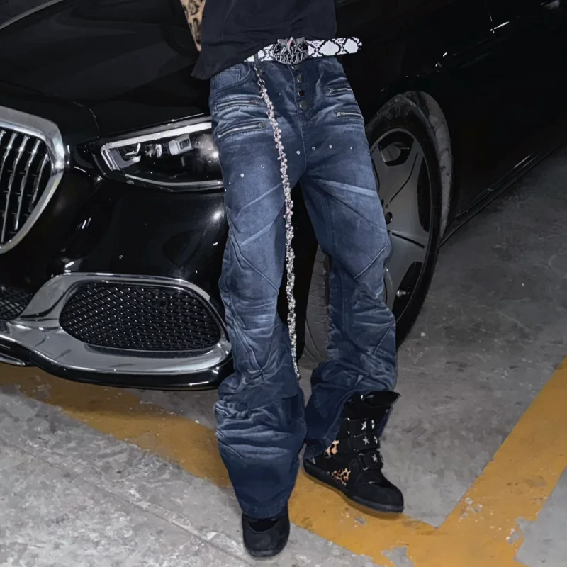 MWJLPWQ Washed Distressed Zipper Jeans Men's Unique Style Versatile Pants For Men Women Slimming Flared Trousers Autumn 20935