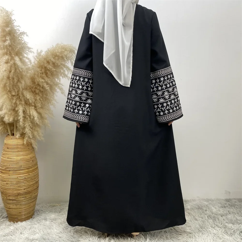 

UNI Fashion Embroidery Linen Kimono Long Dresses Muslim Modesty Robe Female Muslim Women's Clothing Luxury Abaya Dubai