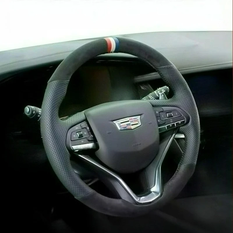 

Чехол на руль автомобиля из черной замши ручной работы с противоскользящим покрытием для Cadillac XT5 CT6 XT4 CT5 XTS XT6 CT4 ATSL SRX