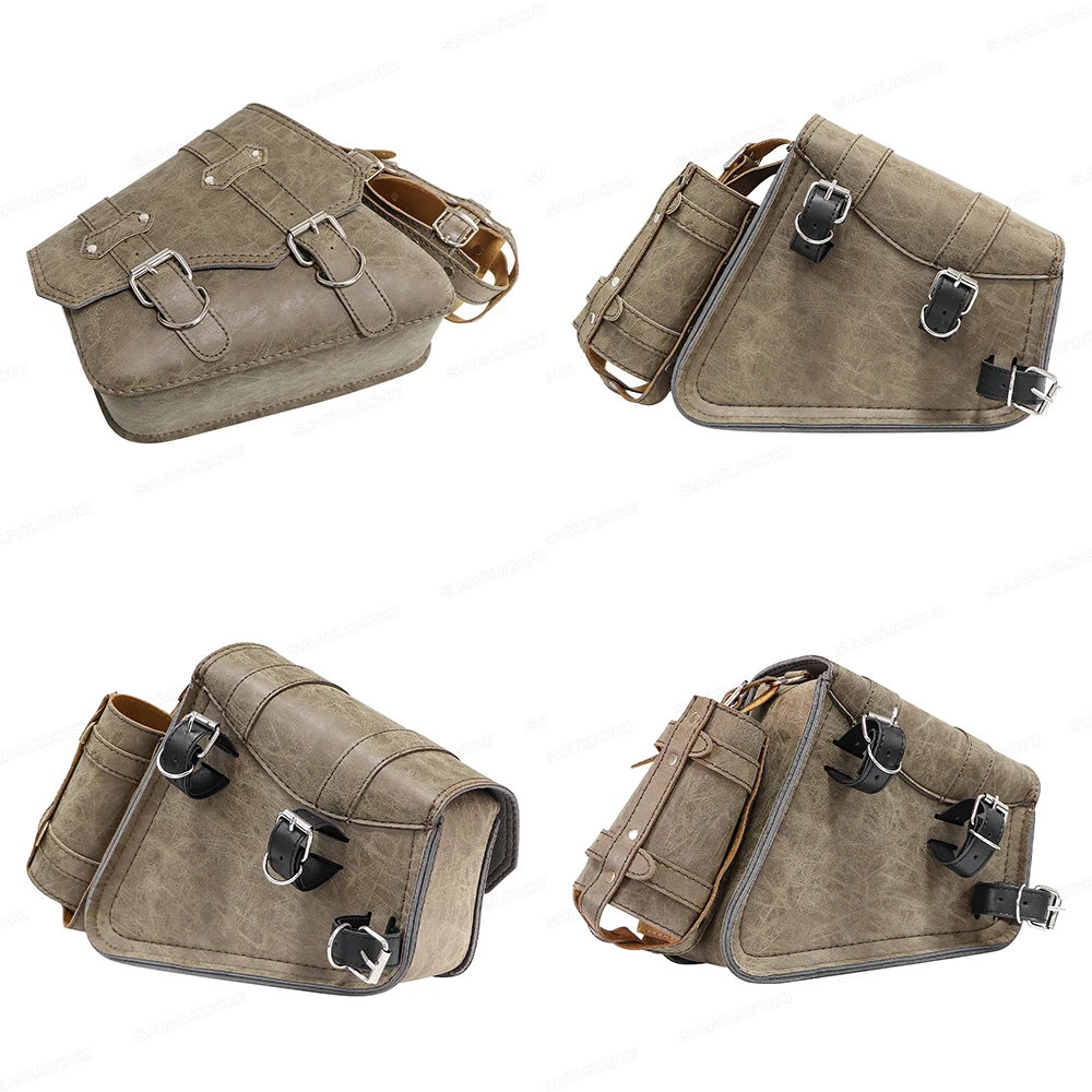 Motorcycle Saddle Bags 2 Pack PU Leather Saddlebags For Honda Shadow Suzuki Boulevard Sportster