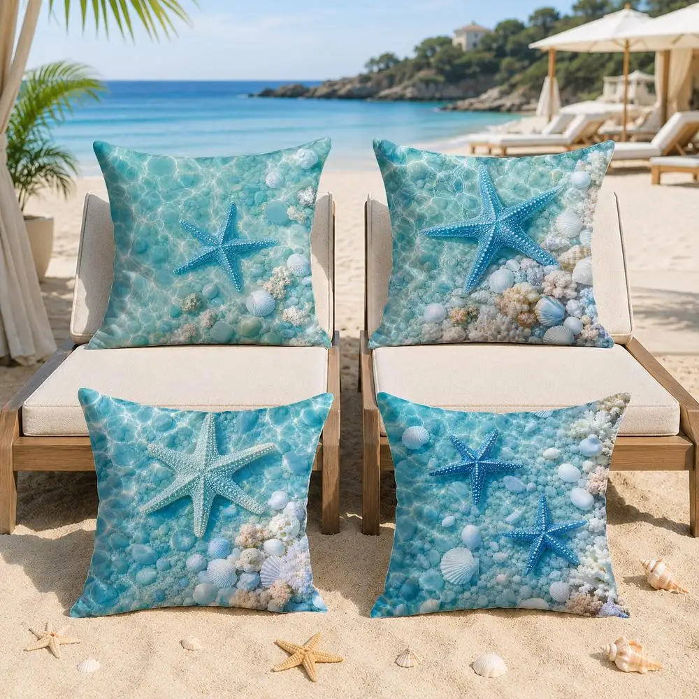 Underwater Sea Creature Cushion Cover Silky Short Plush Invisible Zipper Dustproof Sofa Pillow Case For Home Decor