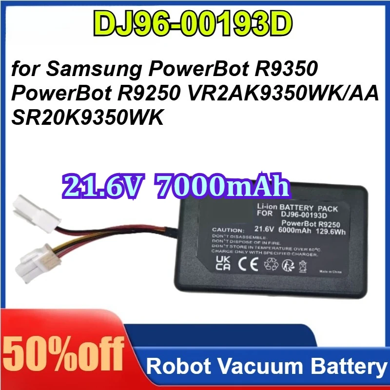 DJ96-00193D 21.6V 6000/7000mAh for Samsung PowerBot R9350 PowerBot R9250 VR2AK9350WK/AA SR20K9350WK Robot Vacuum Battery