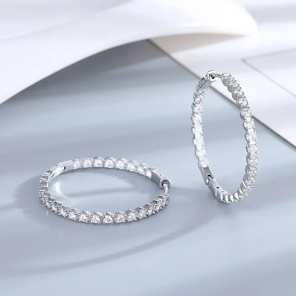 Luxury PT950 Platinum Girl Sparkling Hoop Earring, 2.88CT Nice Moissanite Diamond Earring for Women Fine Jewelry