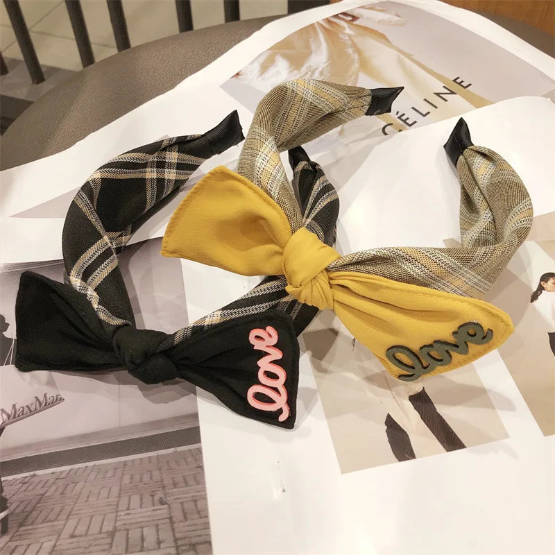 

Japanese and Korean Style Bow Letter Hairband Korean Edition Elegant Girl's Versatile Plaid Headband Hair Clip Hair Accessory
