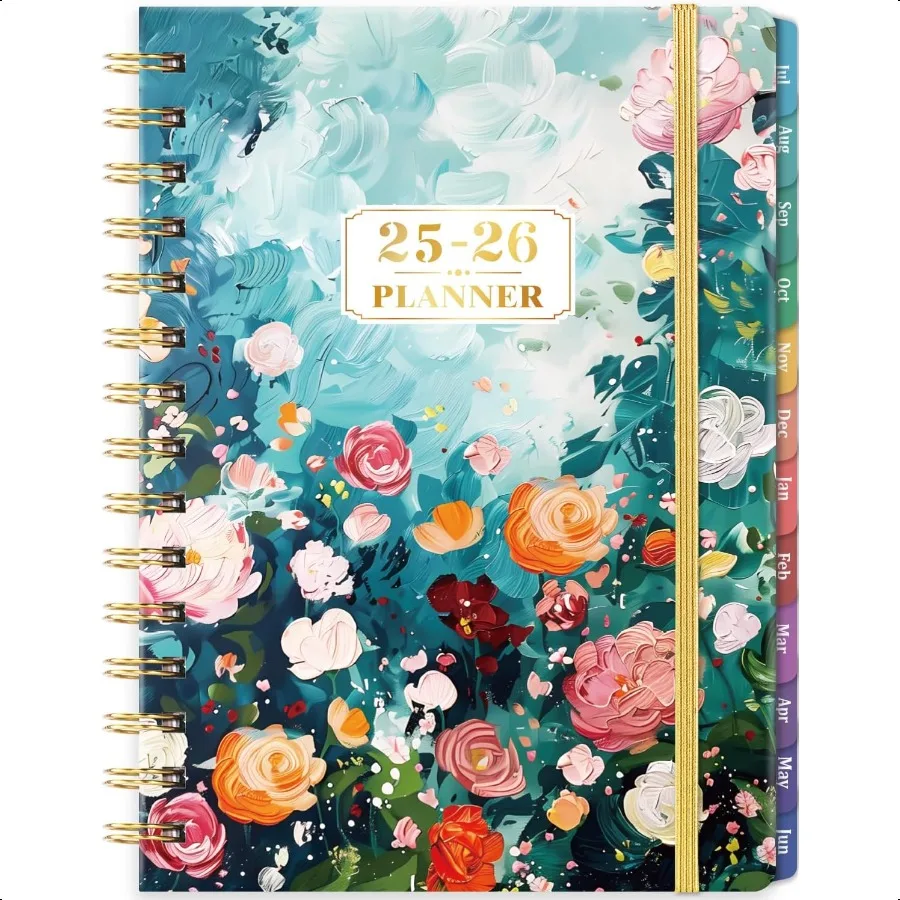 

20252026 Jul 2025 Jun 2026 Weekly Monthly Academic 20252026 with Colorful Tabs 6.3" x 8.4" Floral TwinWire Binding